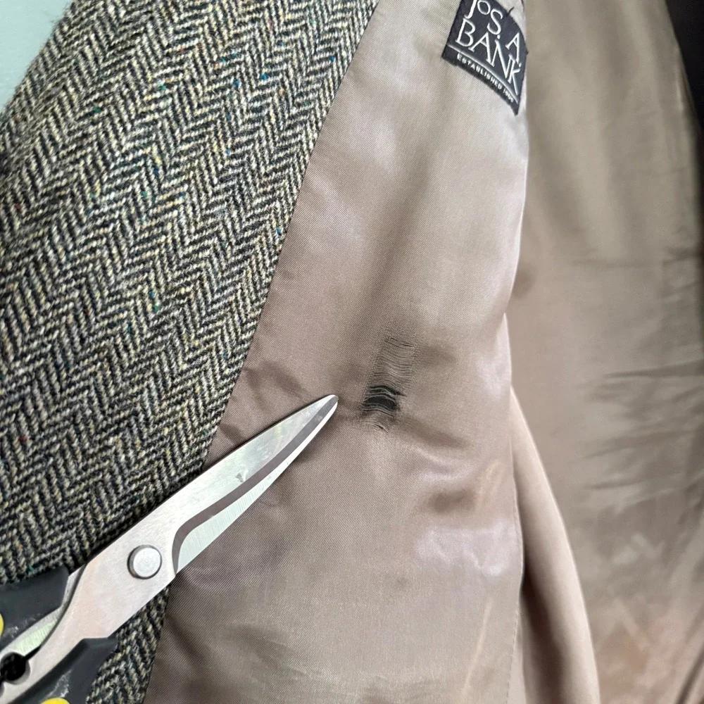 JOS ABANK Harris Tweed Blazer 44L Herringbone Wool Sport Brown Coat Horn Buttons
